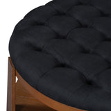 Modern Large Round Ottoman Coffee Table 2-Tier Oversized Button Tufted Ottoman with Wood Shelf N735P180224B