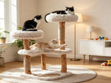 40" Natural Solid Wood Cat Tree Tower, Boho Style Cat Condo with Washable Plush Cushions & Jute 45890218