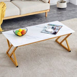ZUN A modern minimalist style white marble patterned coffee table with golden metal legs. Computer desk. W1151P154282