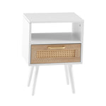 ZUN 15.75" Rattan End table with drawer and solid wood legs, Modern nightstand, side table for living W2181P201359