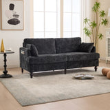 Modern style chenille 2-seater wood-legged sofa with LED light, USB charging port and storage bag W395P318548