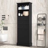 ZUN Black Tall Storage Cabinet with 3 Drawers and Adjustable Shelves for Bathroom, Study, Office and WF323347AAB