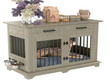 44.48" Large Dog Crate Furniture, Indoor Wooden Dog Kennel End Table with 2 Storage Drawers and 95356075