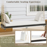 TOPMAX Patio Wooden Swing Chair, Hanging Porch Swing Bench with Cushion&Pillows, 10.8Ft Hemp Ropes N717P210136D