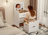 Dressing Table and Stool, 3-in-1 Multifunctional Dressing Table Set, Featuring Three-color Lighting W5252P447369