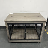 Furniture Style Dog Crate Side Table on Wheels with Double Doors and Lift Top.Grey,38.58''w x W116291737
