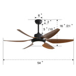 ZUN 54 Inch Indoor Ceiling Fan With Dimmable Led Light ABS Blades Remote Control Reversible DC Motor For W882P147816