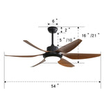 ZUN 54 Inch Indoor Ceiling Fan With Dimmable Led Light ABS Blades Remote Control Reversible DC Motor For W934P214631