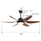 ZUN 54 Inch Indoor Ceiling Fan With Dimmable Led Light ABS Blades Remote Control Reversible DC Motor For W934P214631