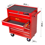 ZUN 5 Drawer Tool Chest, Tool Storage Cabinet for Garage Storage with 4 Wheels and Locking System, RED W1102107319