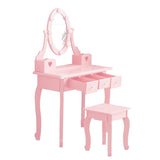 Kids Vanity Set with Mirror and Lights and Stool, 5 Storage Drawers, Pretend Play Princess Makeup 07602676