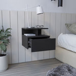 ZUN Adele Floating Nightstand , End Table, Side Table Drawer, Open Top Shelves -Black B20092134