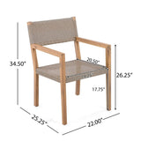 Outdoor Dining Chairs Set of 2, Light Teak Acacia Wood Frame and Multi Light Brown PE Wicker, Ideal N779P251251L