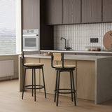 Honey Swivel Bar Stools Paper Rope Handwoven Barstools with Back Set of 2 Rustic Round Counter W1757P144567