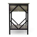 ZUN Set of 2 Nightstand Industrial End Table with Drawer, Storage Shelf and Metal Frame for Living Room, W2181P144053