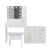 Large Makeup Vanity with Lights, Vanity Table with Charging Station, Vanity Desk with Mirror and 10 16914916