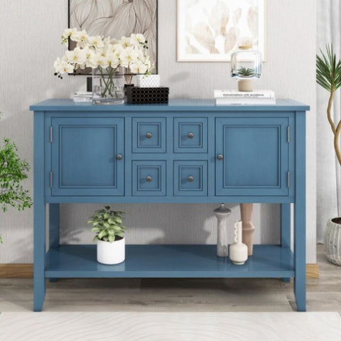 ZUN Series Ample Storage Vintage Console Table with Four Small Drawers and Bottom Shelf for Living 73622725