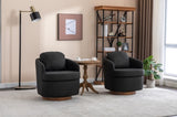 035-Linen Fabric Swivel Accent Chair With Soild Wood Round Brown Base Leg,Dark Gray W527134468