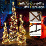 Set of 3 Pre-Lit Christmas Cone Trees - 60 Warm White LEDs, 32"/24"/16" Sizes, Brown Rattan 68689856