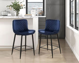 Set of 2 Counter Height Chairs Dark Blue Velvet Upholstery Modern Casual Dining Furniture Metal B011P234286