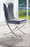 ZUN Glam Gray Velvet 2pcs Side Chairs Button-Tufted Chrome Frame Upholstered Dining Chairs Furniture Set B011P208972