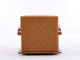 Vintage Brown Swivel Accent Chair Luxe Faux Leather, Solid Wood Armrests, Ergonomic Comfort 79132535