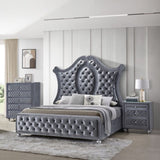 1pc Glam 5-Drawer Chest Velvet Tufted Drawer Front Faux Crystal Drawer Knobs Bedroom Furniture B011P228578