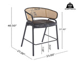 Ethan Indoor Metal Upholstered Barstool, Faux Leather Seat With Wowen Rattan Decorated Backrest, Set N775P290455B
