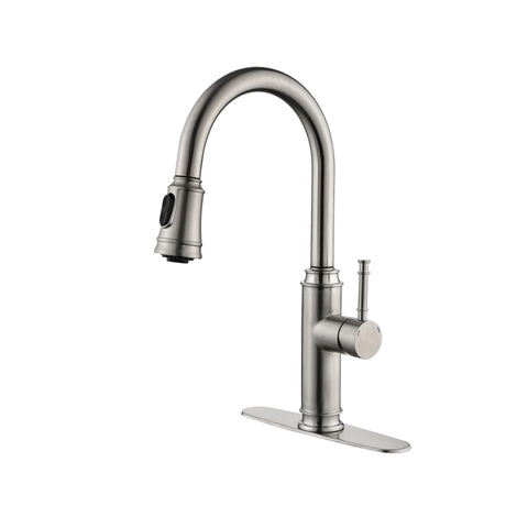 ZUN Single Handle High Arc Pull Out Kitchen Faucet,Single Level Stainless Steel Kitchen Sink Faucets 82522326