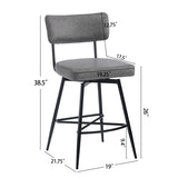 ZUN 26''Retro Swivel Counter Stools Set of 2,Grey Counter Stools with iron Frame,PU Sponge N780P199991G