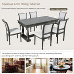 ZUN 7-Piece Dining Table with 4 Trestle Base and 6 Upholstered Chairs with Slightly Curve and Ernomic 73949177