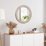 31.5 inches Round Wall Mirror for Bathroom Vanity, Wooden Farmhouse Circle Mirrors for Bedroom, W2295P339144