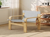 Detachable and washable Oak Accent Chair Wide Armrest Mid-Century Lounge Chair Linen Fabric Armchair W2336P251804