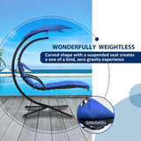 ZUN 53.15 in. Outdoor Navy Hanging Curved Lounge Chair Steel Hammocks Chaise Swing with Built-In Pillow 65614604