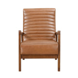 1pc Accent Chair Brown Faux Leather Walnut Finish Solid Rubberwood Modern Living Room Furniture B011P172678