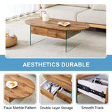 Coffee table with double drawers. The board surface is MDF sticker, and both sides are transparent W1151P191785