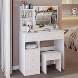 37" Middle Size Left Drawer Desktop Vanity Table Cushioned Stool, Extra Large Right sliding W3258P293194