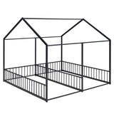 Metal Twin Size House Platform Beds, Two Shared Beds, Black MF307505AAB