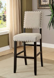 Rustic Charm Ivory Linen Like Fabric 2pcs Counter Height Bar Chairs Kitchen Furniture Nailhead Trim B011P189951