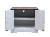 ON-TREND Farmhouse End Table with Charging Station, Rustic Wood Nightstand with Adjustable Shelf, N721P246478K