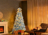 6 FT Snow Flocked Pre-lit Artificial Pop Up Christmas Tree with 100 Warm Lights and Golden Ornaments 77360414