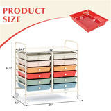 12-Drawer Rolling Storage Cart - 2-Row 10-Storey, Multicolor Drawers, 4 Wheels , White 85327613