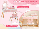 2-in-1 Kids Vanity Table Set with Detachable Mirror, Pink Dressing Table with Storage Shelf & 61595807