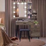 Particleboard Triamine Veneer Iron Legs 2 Drawers 1 Door 2 Shelves Mirror Cabinet 3 Light Bulbs 76174909