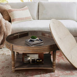 Large Round WaterProof Ottoman Coffee Table 2 Tier Oversized Button Tufted Ottoman with Wooden Shelf W1445P235089
