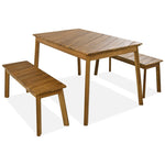 ZUN 3 Pieces Acacia Wood Table Bench Dining Set For Outdoor & Indoor Furniture With 2 Benches, Picnic 45376556