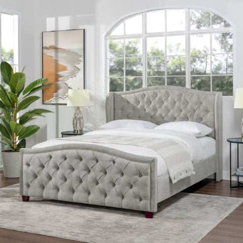 ZUN Fontana Wingback Upholstered Platform Bed Frame, Queen, Silver Grey Polyester B2719P238217