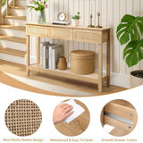 Boho Style Rattan Console Table with 3 Drawers and Open Storage Shelf, Entryway Table Narrow Long 15733776