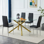 ZUN Checkered armless high back dining chair, 4-piece set, black chair and electroplated metal legs, W1151107272