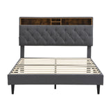 Queen-Size Upholstered Platform Bed Frame with a Modern Button-Tufted Linen Fabric Headboard,USB W311P285482